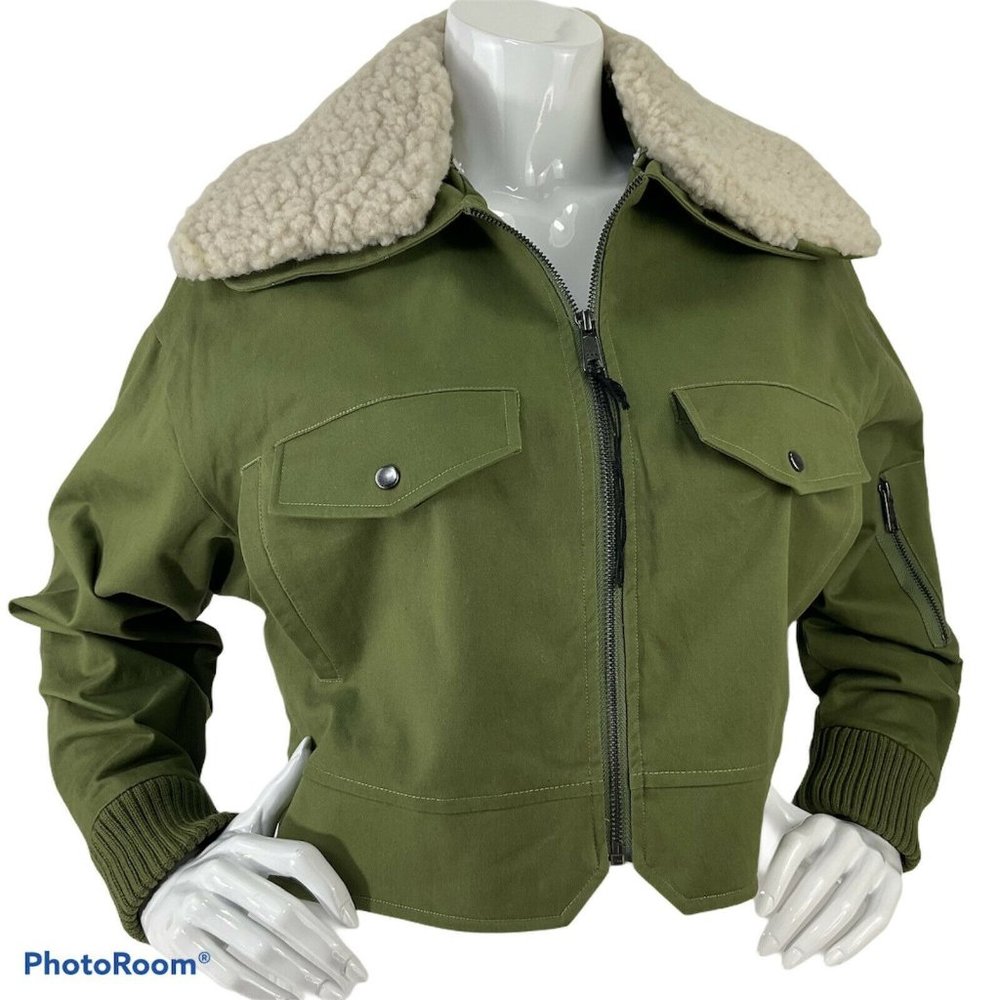 Tularosa Jacket Women Size Small Johnnie Army Green Sherpa Collar Crop $228 Nwot - Picture 1 of 9